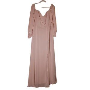NEW Dessy Collection Off-the-Shoulder Puff Sleeve Maxi Dress Cameo Pink‎ Size 20